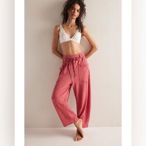 Free People Pink Drawstring Wide-Leg Track Pants